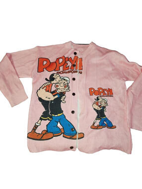 New Popeye Cardigan Sweater Button Down Front Plus XL 2-Sided Top Kitsch